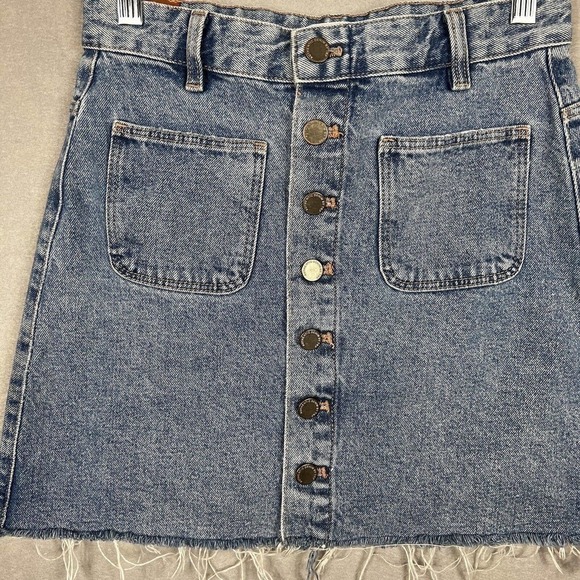 Zara Denim Skirt Size Small A-line Button Front Patch Pockets Y2K Raw Hem - Picture 5 of 9